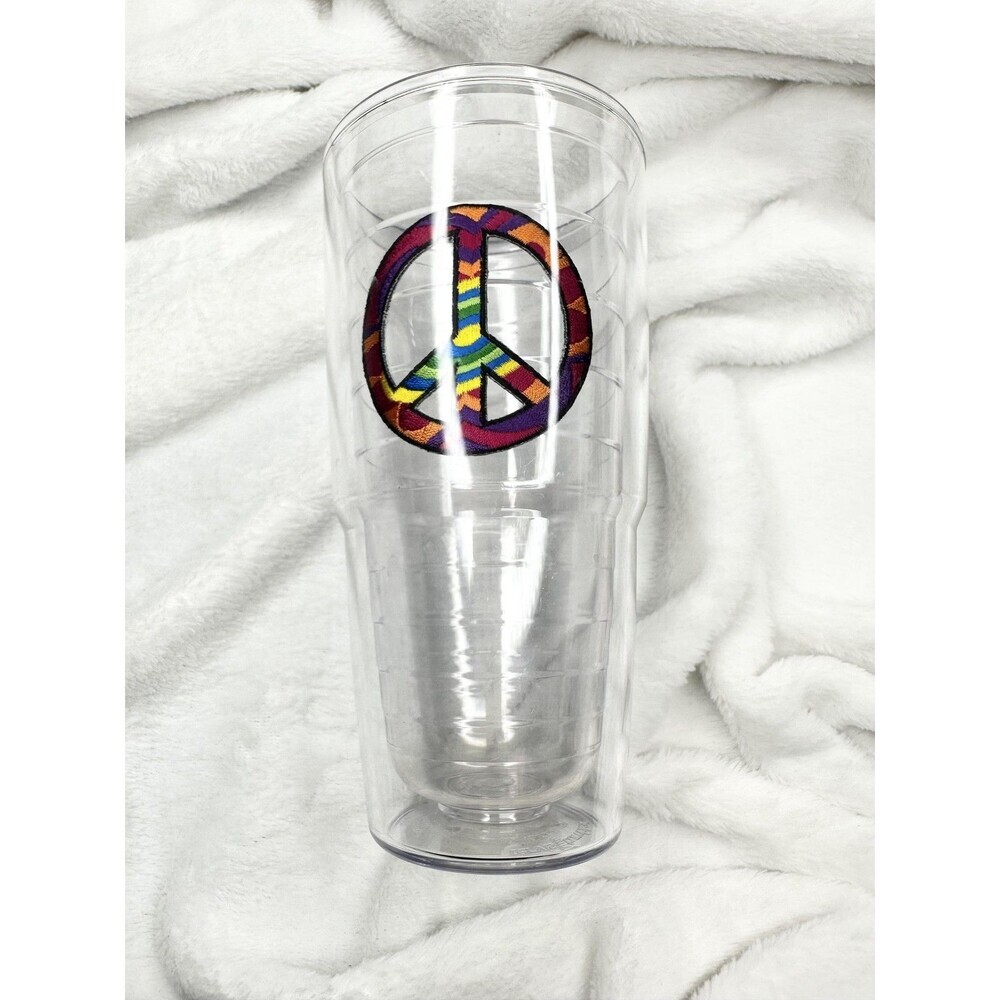 Tervis Tumbler 24oz Peace Sign Rainbow Patch Double Wall Clear Insulated Cup